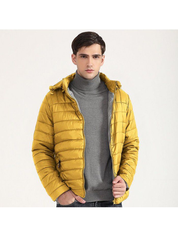 Light and thin solid color casual cotton jacket, men's short hooded cotton jacket, men's jacket