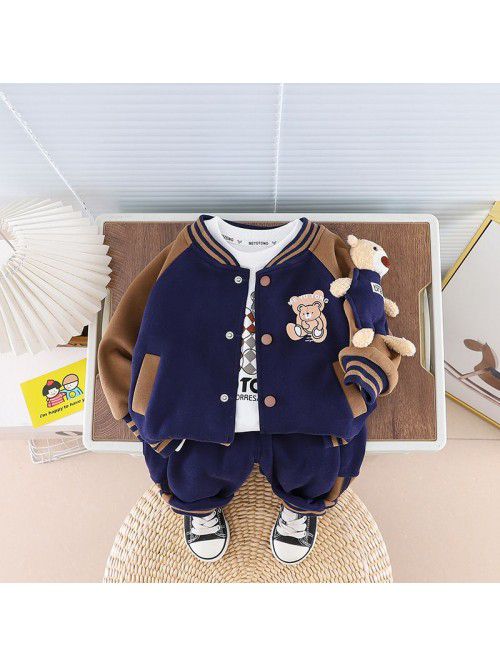 Autumn New Little Bear Baseball Suit Three Piece C...