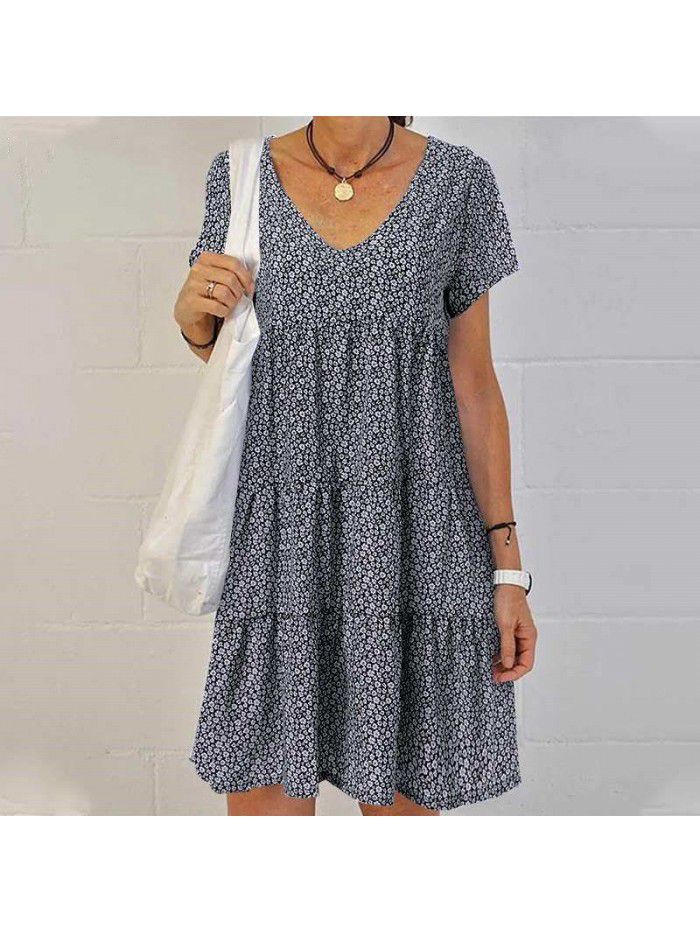 Summer New Popular Large Women's Round Neck Slim Fit Short Sleeve Dress for Women 