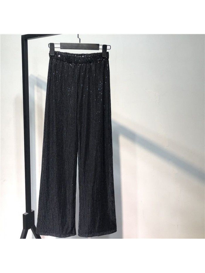 Sequins Wide Leg Pants Loose High Waist Drop Casual Pants Suit Pants Elastic Waist Pants Kids Large 