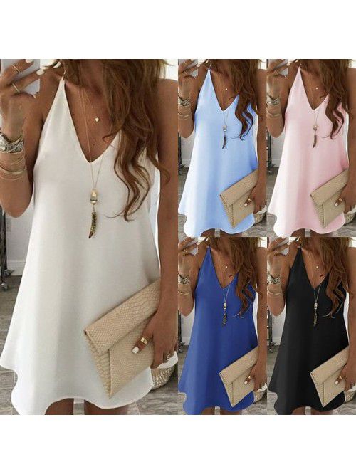 Women's chiffon suspender V-neck large swing dress...