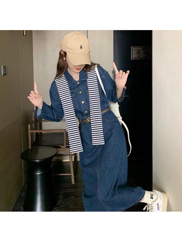 Small crowd design feeling shawl tea break French denim dress New popular long skirt for women's spring wear 