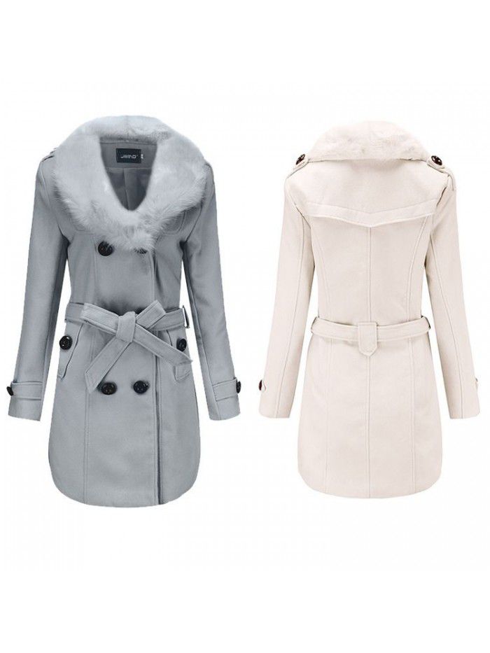 Coat, women's medium length, women's windbreaker, winter clothing, Korean version, large woolen collar, double-sided fabric