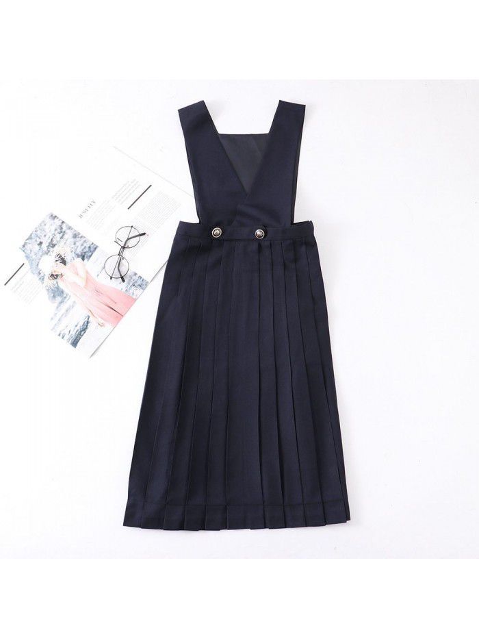 Basic uniform dress with straps, dress with chest protection, pleated skirt, long skirt 