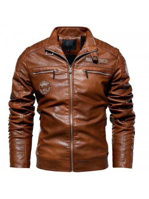 Men's leather jacket autumn and winter new men's P...