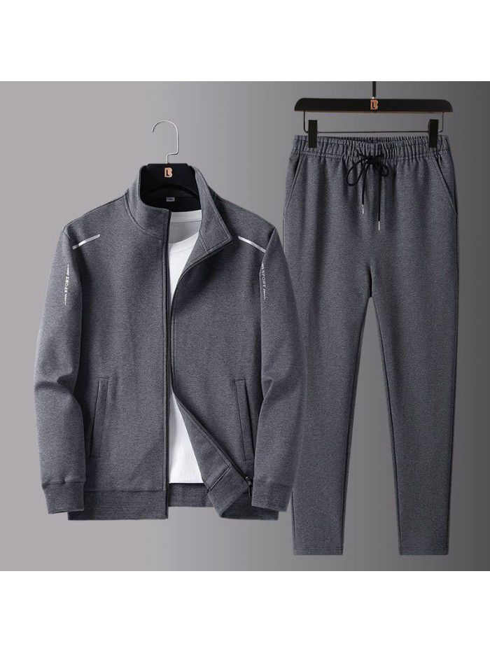 New men's spring and autumn sportswear suit middle-aged father's loose sweater three-piece large casual coat 