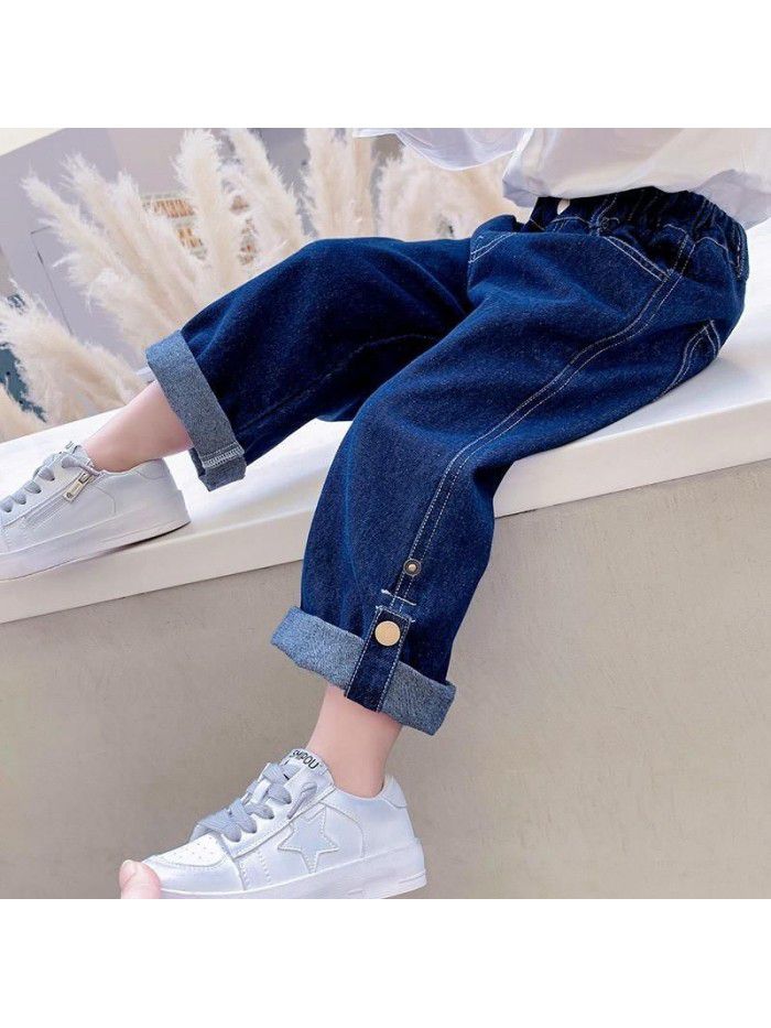 Girls' Jeans Spring and Autumn New Korean Women's Autumn Children's Autumn Fashion Autumn Fashion Wide Leg Pants 