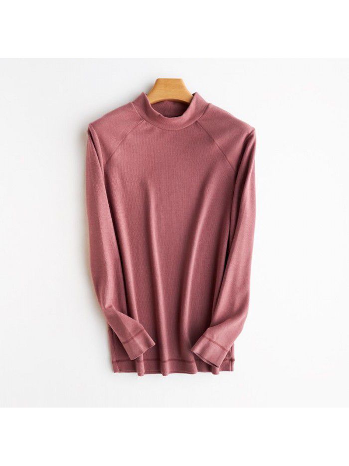 Heaty De Rong Half High Neck Open Shoulder Top Fashion Elastic Casual Bottom Long Sleeve Men's T-shirt 