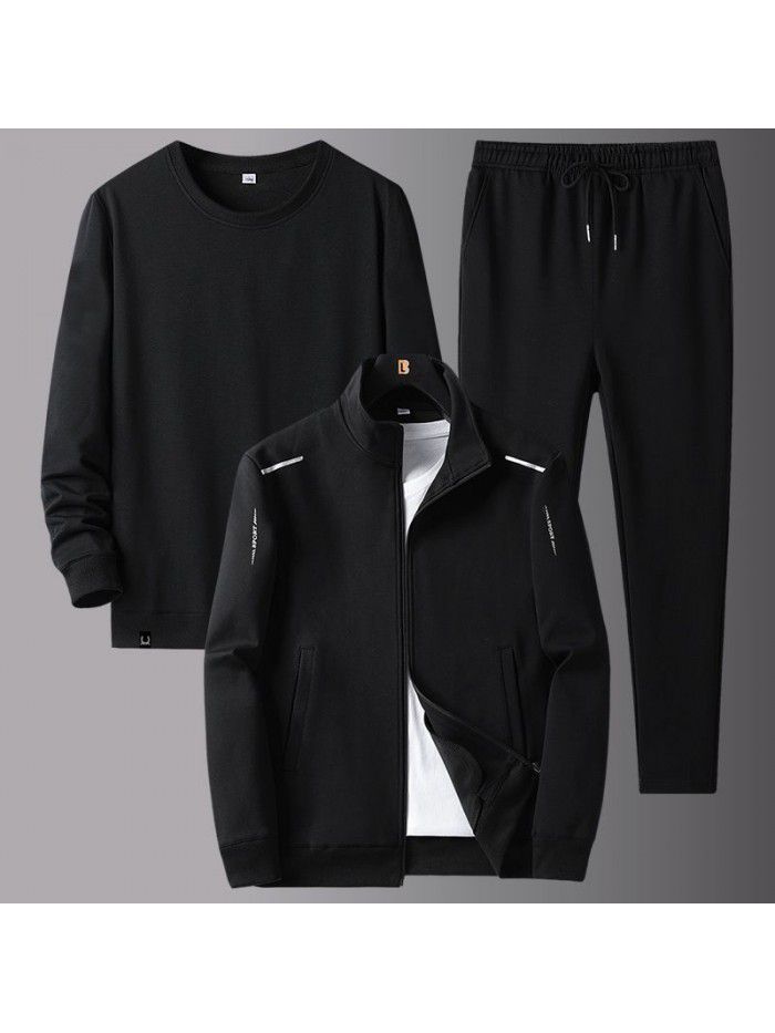 New men's spring and autumn sportswear suit middle-aged father's loose sweater three-piece large casual coat 