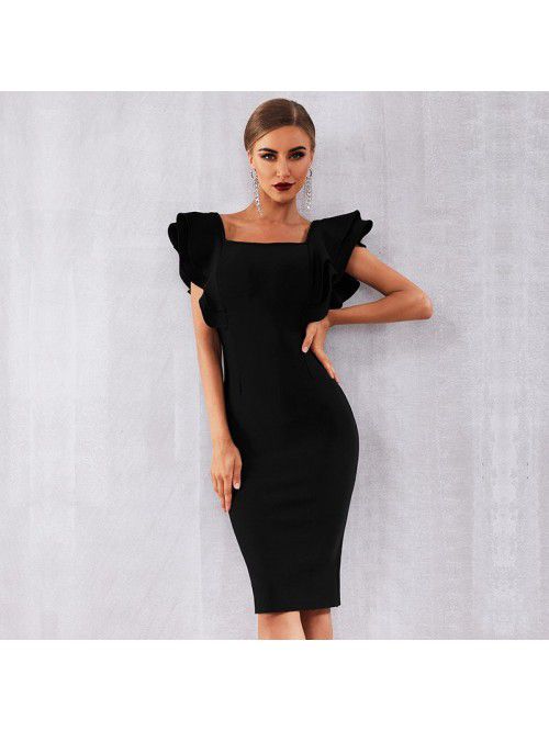 Summer Party Bandage Dress Sexy Ruffle Edge Butter...