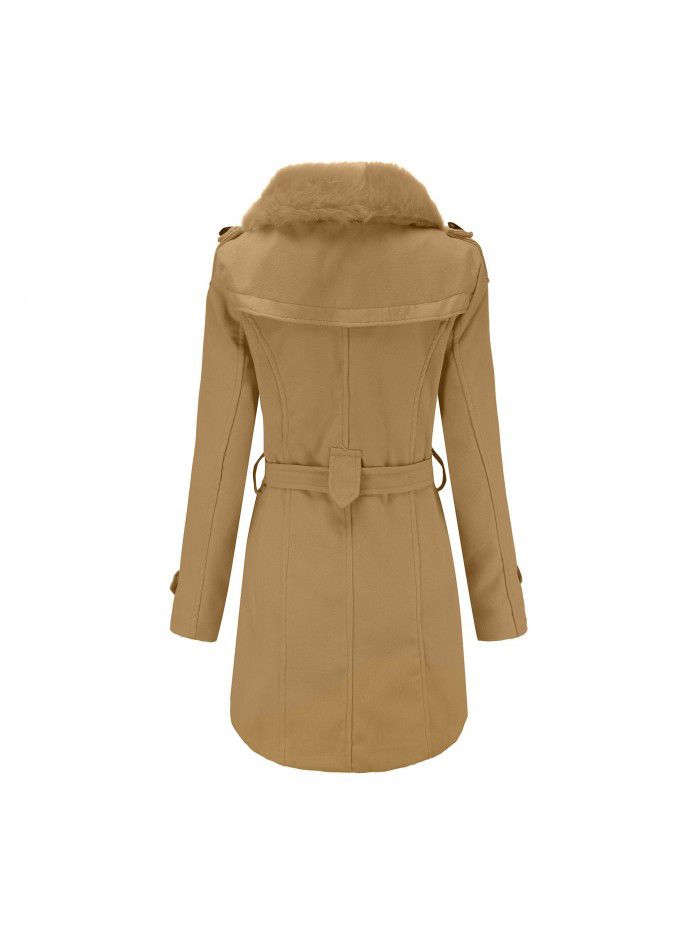 Coat, women's medium length, women's windbreaker, winter clothing, Korean version, large woolen collar, double-sided fabric