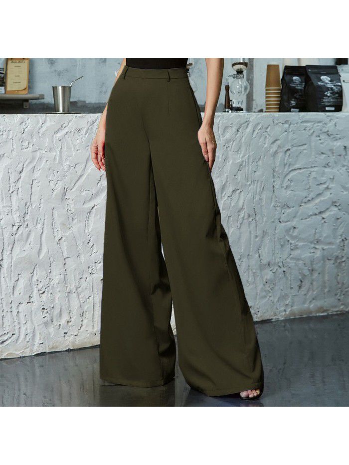 Solid color wide leg pants with a cool and sweet style for women 