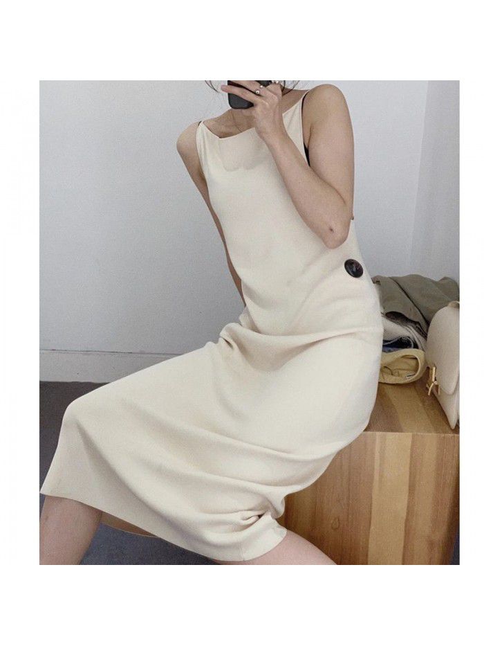 Spring and summer new women's clothing temperament simple knit suspender dress sexy backless small black dress 