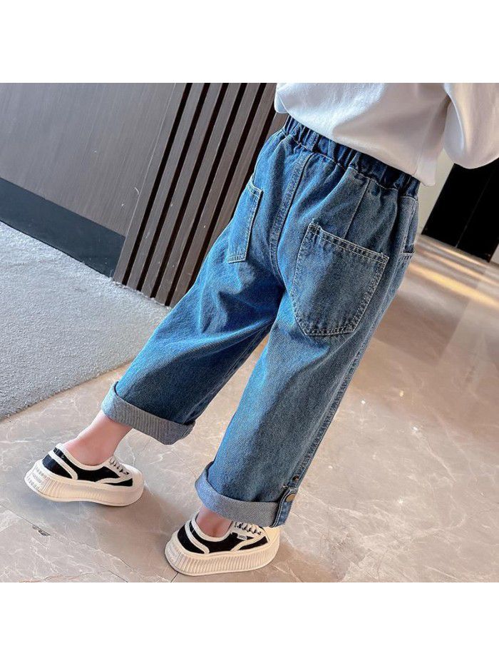 Girls' Jeans Spring and Autumn New Korean Women's Autumn Children's Autumn Fashion Autumn Fashion Wide Leg Pants 