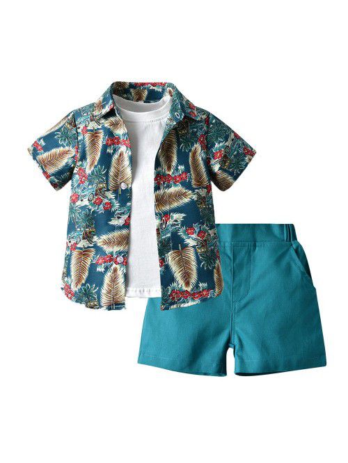 Children's Hawaii Set Boys' Fashion Flower Shirt C...