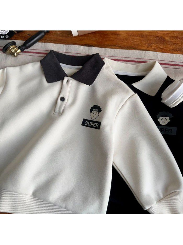 Children's clothing autumn new cartoon printed POLO shirt Korean version children's long sleeved top Boys and girls' POLO shirt trend 