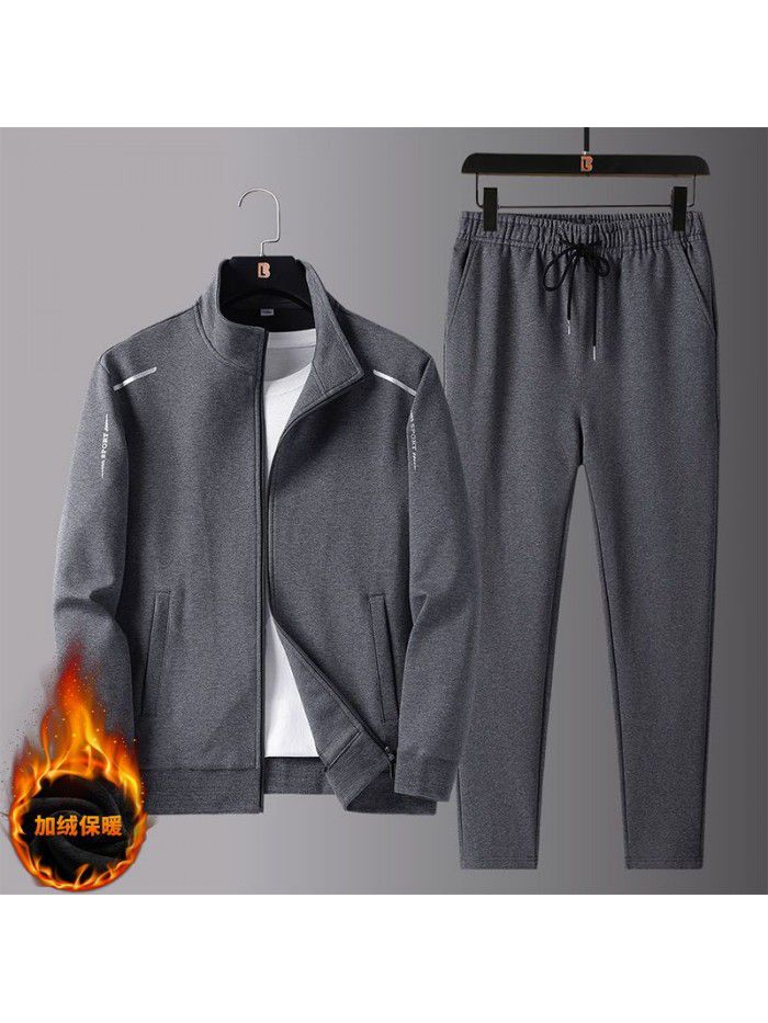 New men's spring and autumn sportswear suit middle-aged father's loose sweater three-piece large casual coat 