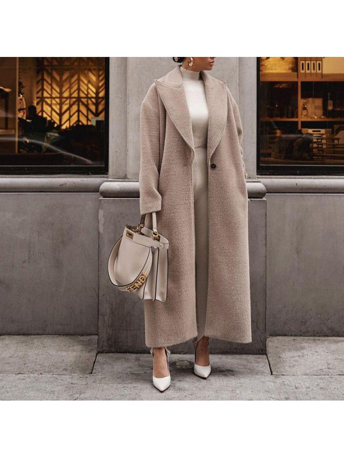 Autumn and winter warm coat long sleeved lapel women's plush top women's coat