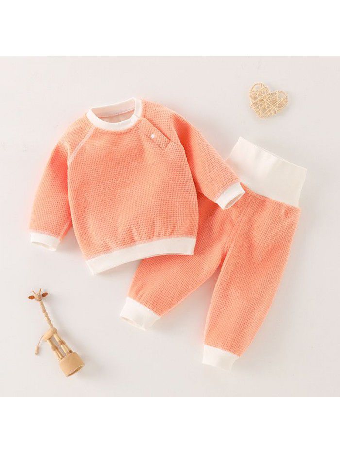 Double sided velvet baby suit for boys and girls Children's clothing Autumn and winter Baby plush warm top High waisted pants cover 