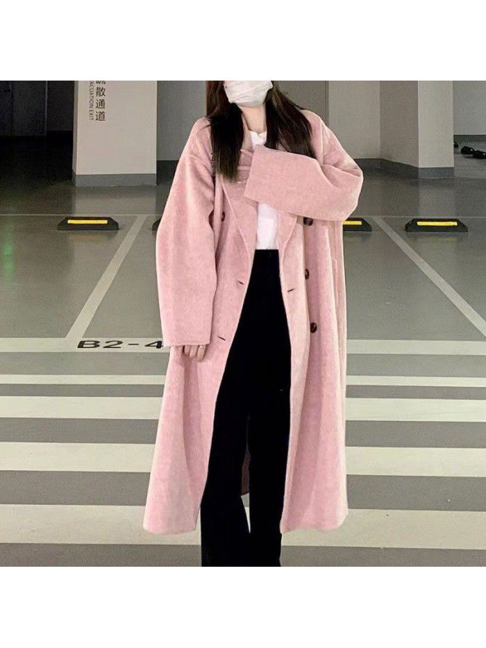 Autumn and winter women's extended high-end suit collar with double breasted wool coat temperament