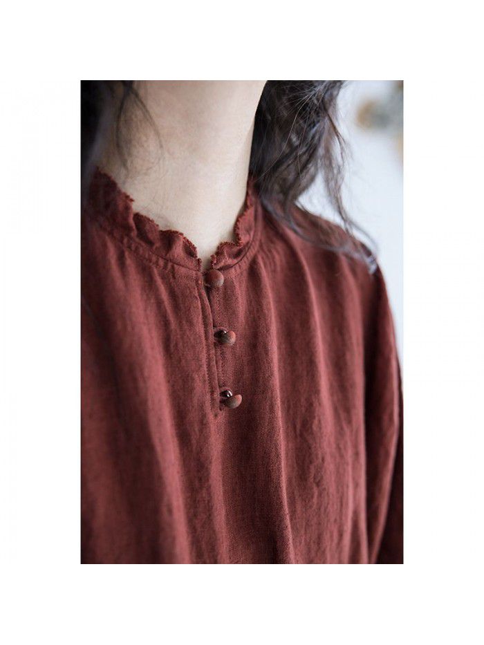 Spring New Women's Yarn-dyed Linen Show White Age Reducing Sleeve Doll Dress 