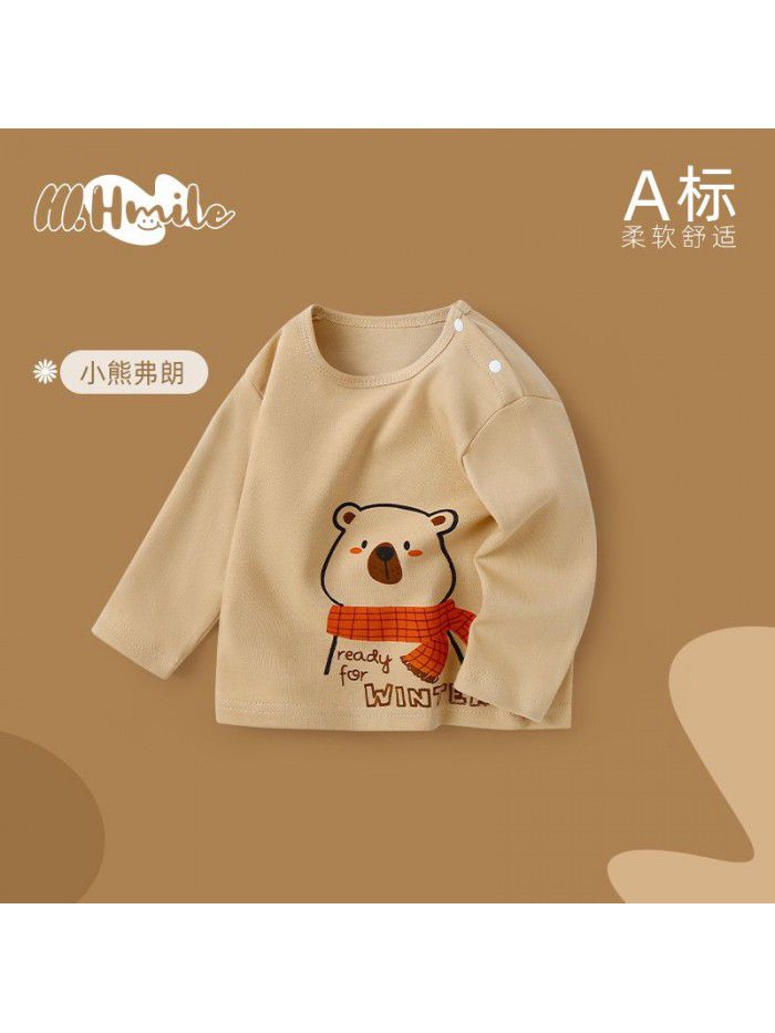 Spring and Autumn Children's Long Sleeve T-shirt All Cotton Baby Top Baby Clothing Bottom Shirt Baby Clothing Children's Clothing 