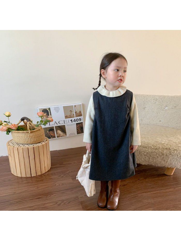 Girls' Korean version dress autumn new children's vest princess skirt knitted top baby clothes 