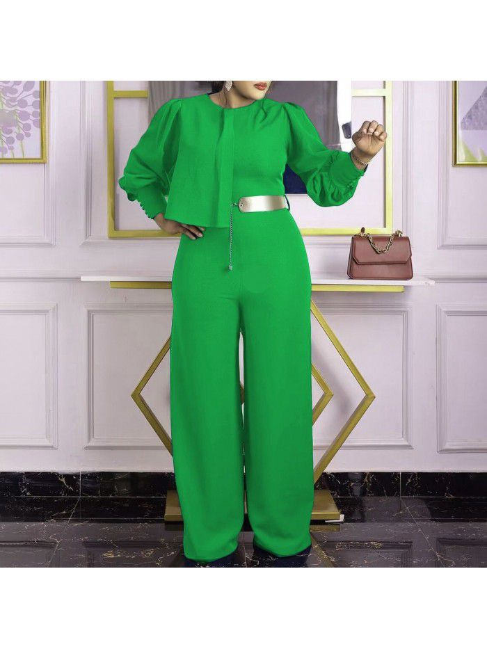 Spring New Long Sleeve Casual Fashion Wide Leg Large Jumpsuit 