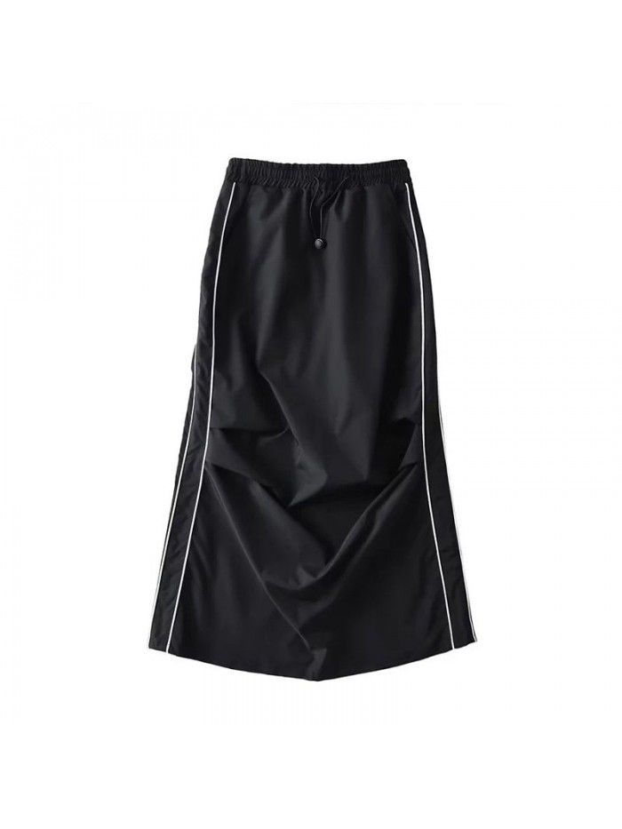 Design sense pleated small slit elastic waist skirt fashionable long skirt for women 