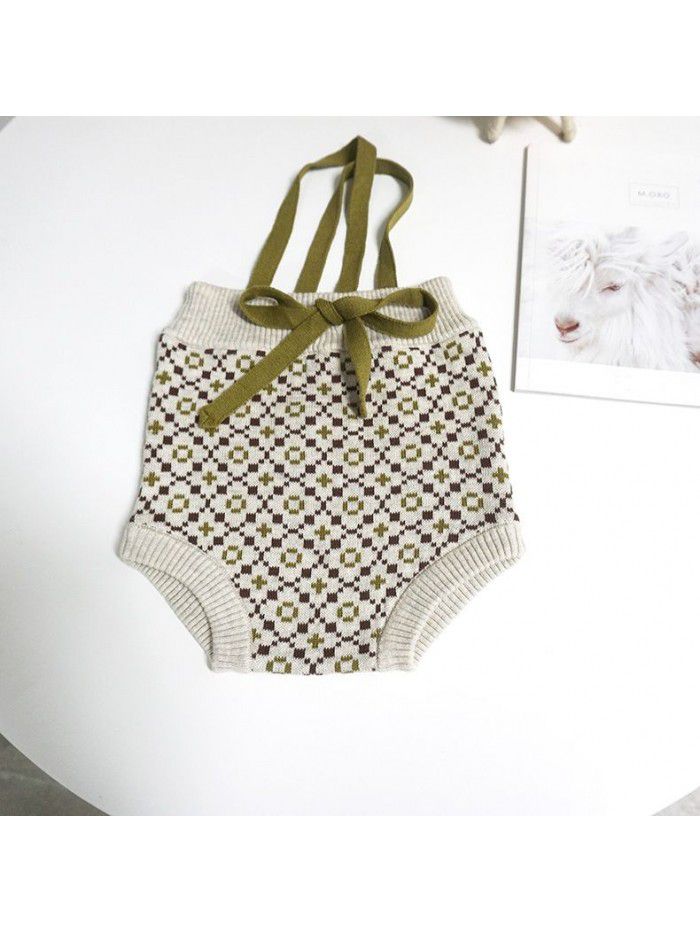 Spring, Summer, and Autumn: Children's Knitted Strap Pants, Baby Shorts, Fashion Girls' Jacquard Pants 