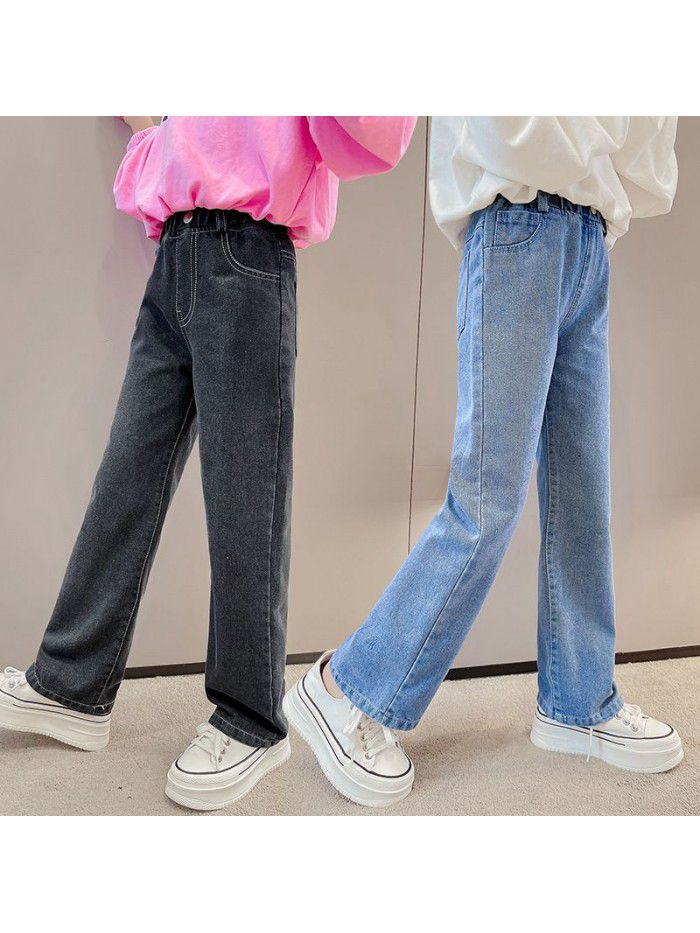 Girls' Denim Wide Leg Pants Spring and Autumn Outwear Fashionable New Medium and Large Children's Loose Pants Children's Pants 