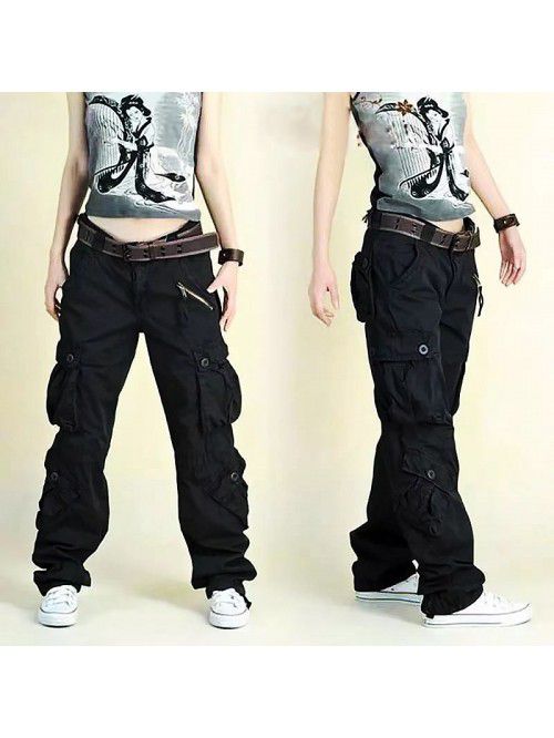 Women's Multi Pocket Sports Pants Loose Tactical P...