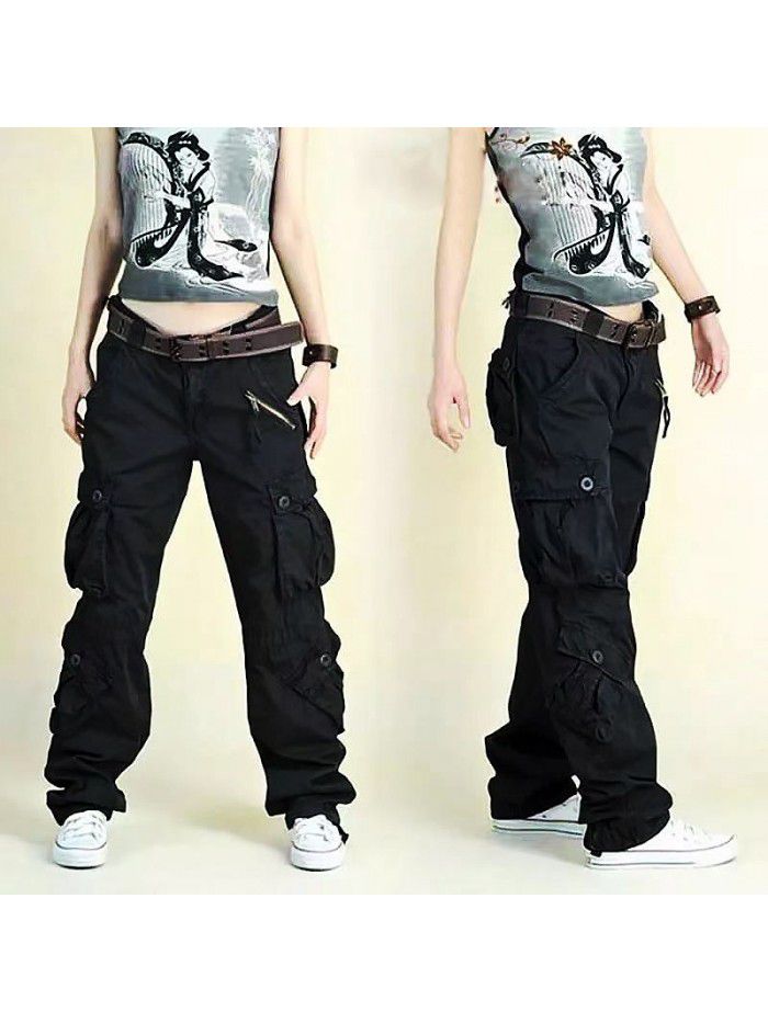 Women's Multi Pocket Sports Pants Loose Tactical Pants Large Casual Pants 