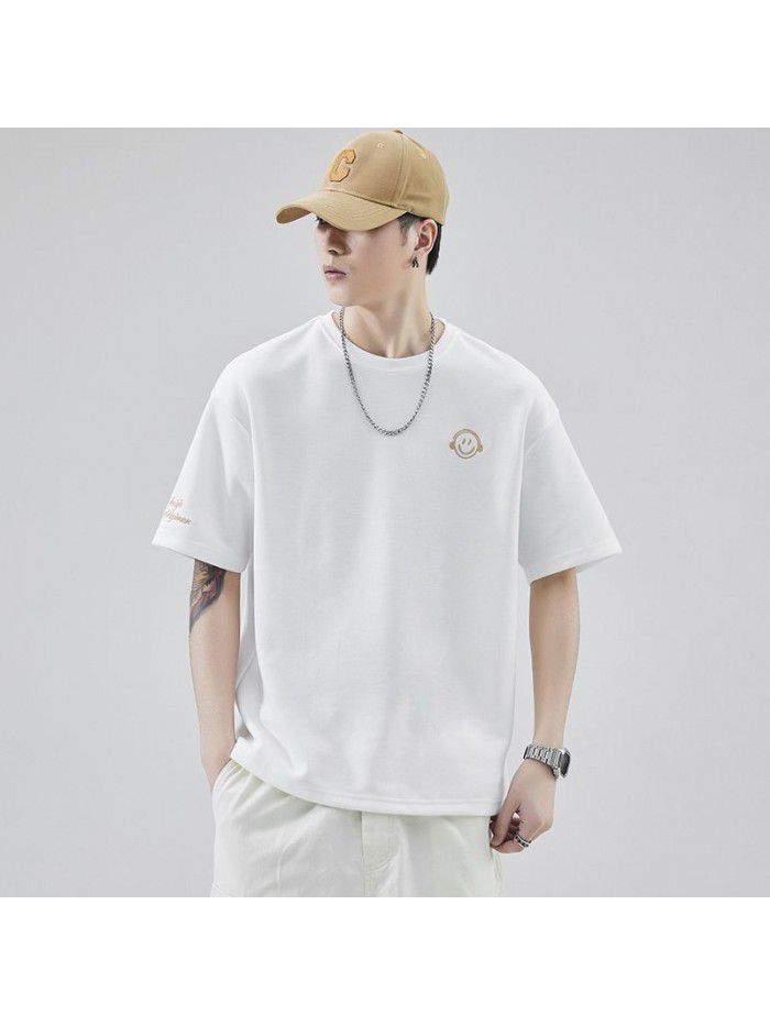 Summer New Embroidery Small Icon Short Sleeve T-shirt for Men's Loose Fashion Versatile Wear 