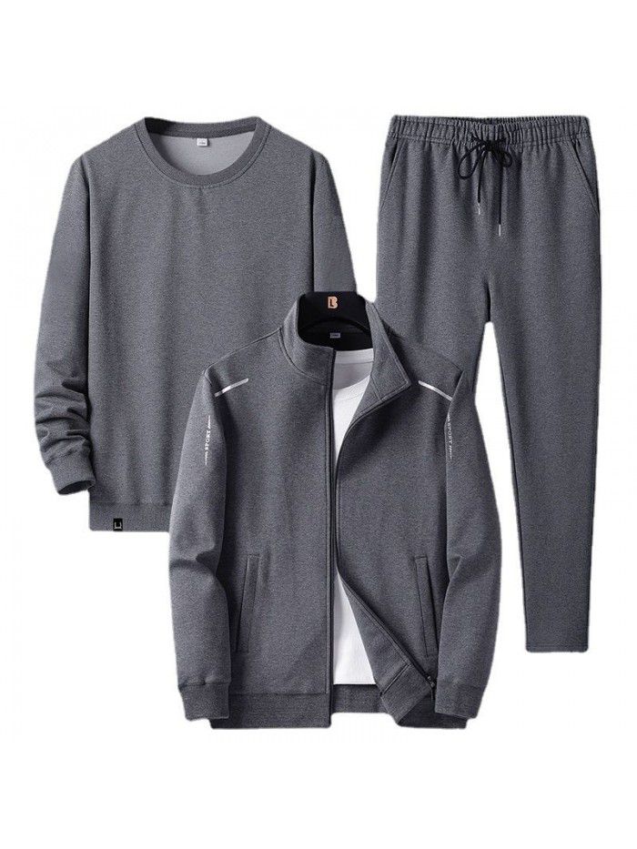 New men's spring and autumn sportswear suit middle-aged father's loose sweater three-piece large casual coat 