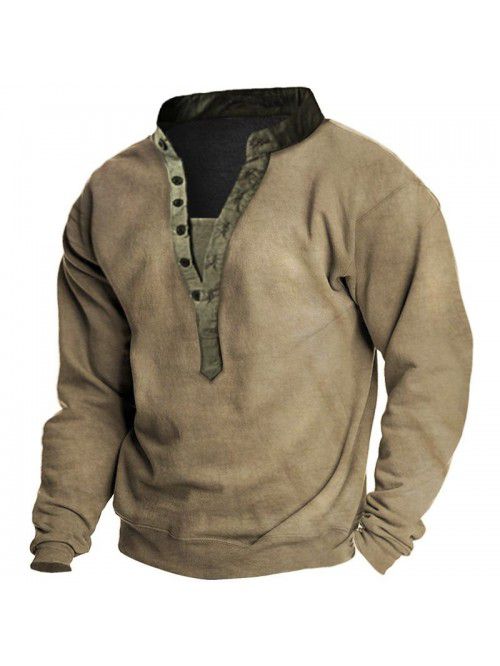 Spring T-shirt Men's Outdoor Vintage Khaki Long Sl...