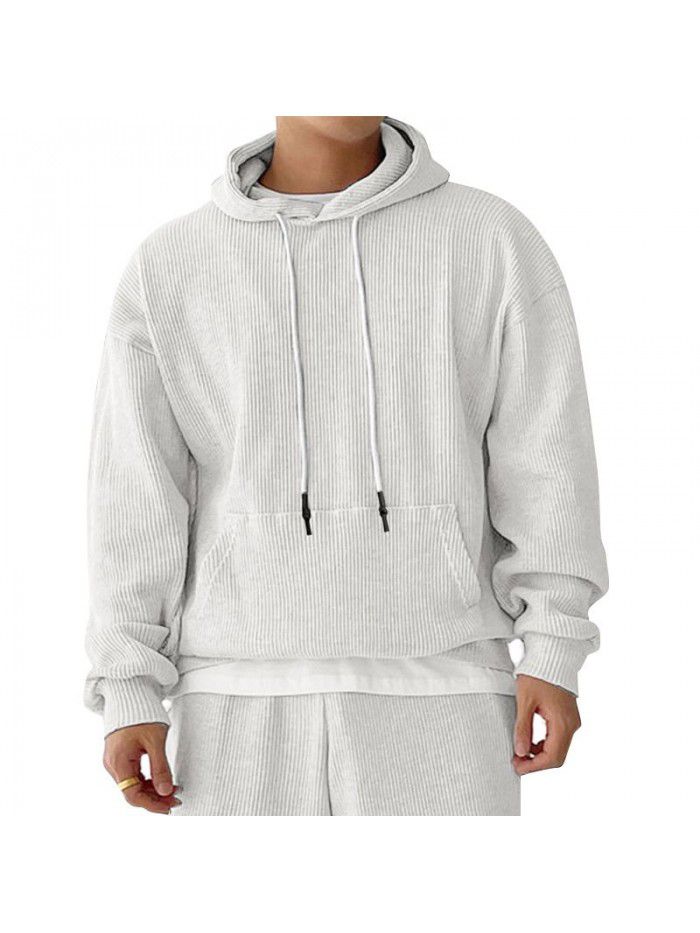 Men's autumn and winter sports set, men's European and American trendy brand plush hooded sweater, fashionable and versatile casual pants 