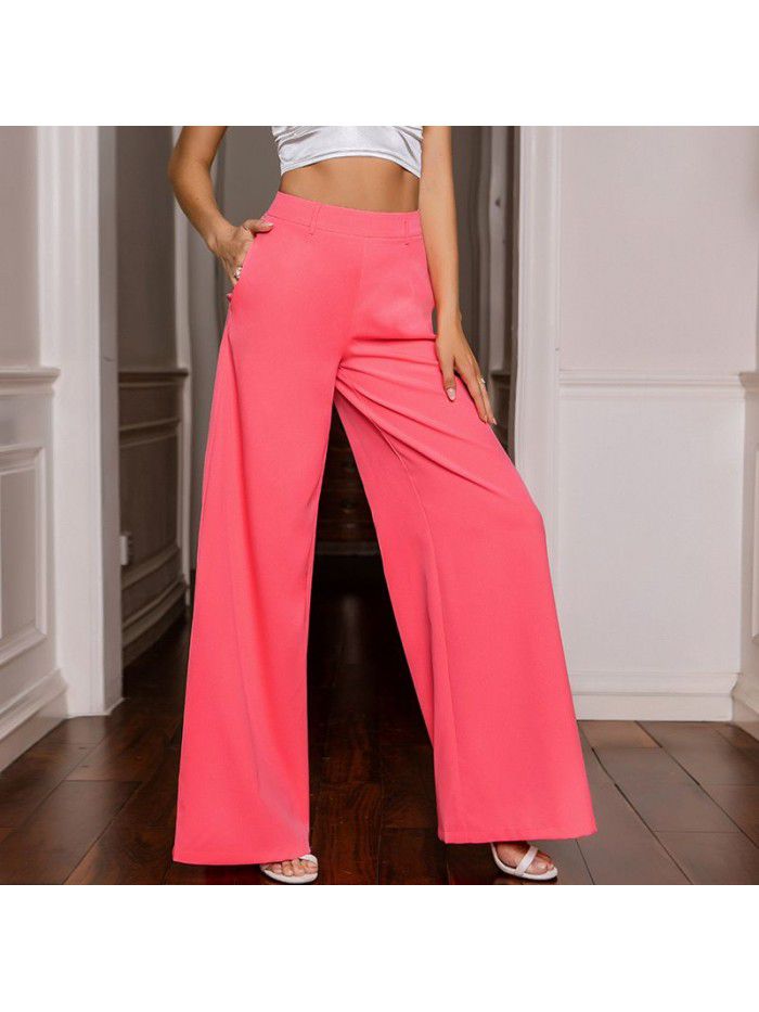 Solid color wide leg pants with a cool and sweet style for women 