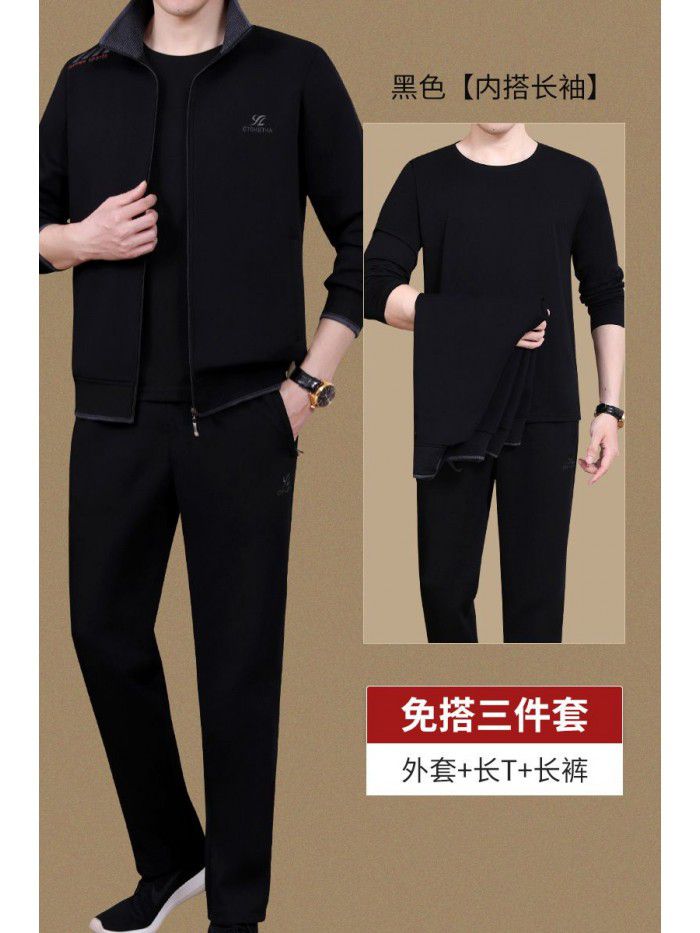 Sportswear 3-piece men's casual sports set Spring and Autumn Running middle-aged men's oversized clothing 