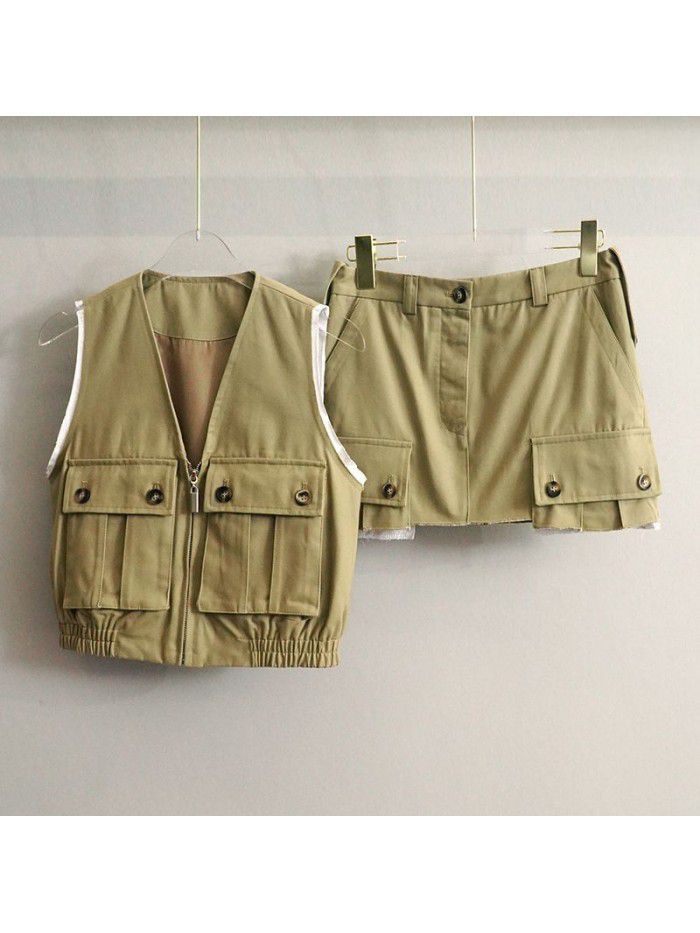 Cool Girls' Fashionable Patchwork Pocket Half Skirt French Spring/Summer New Versatile Mini Short Skirt Straight Tube Skirt Trend 