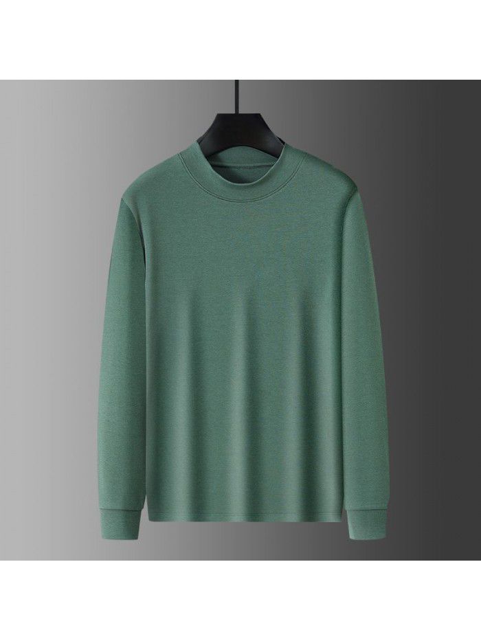 Ultra-soft medium-high collar long-sleeved T-shirt for men in autumn double-sided mercerized cotton denim bottom shirt for men in spring and autumn 