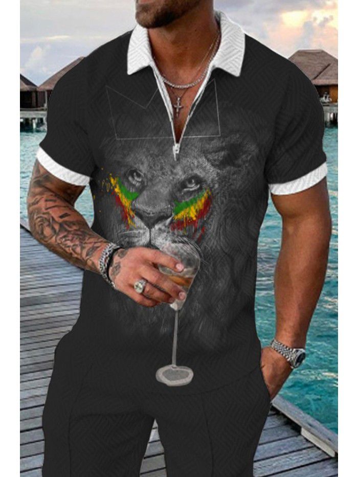 Summer New Short Sleeve Chain POLO Shirt 3D Digital Printing Men's Fashion Slim Fit POLOT Shirt 