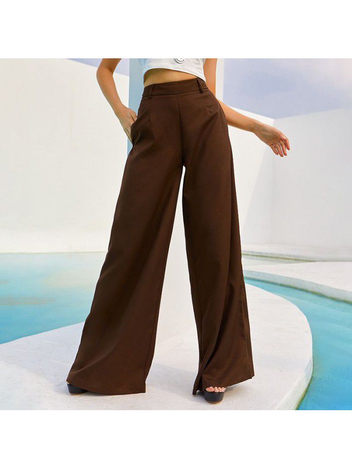 Solid color wide leg pants with a cool and sweet style for women 