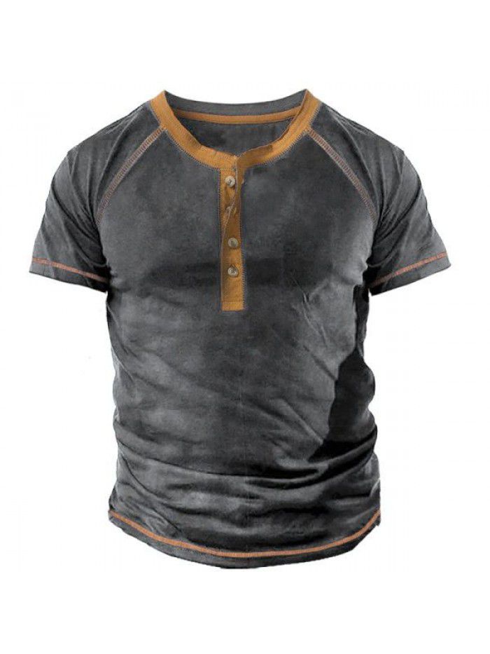 Summer casual T-shirt Men's outdoor retro tactical Henry short sleeved shirt top 