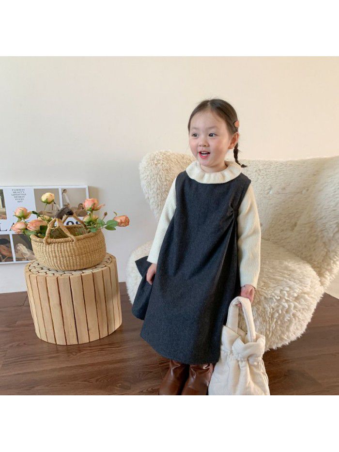 Girls' Korean version dress autumn new children's vest princess skirt knitted top baby clothes 