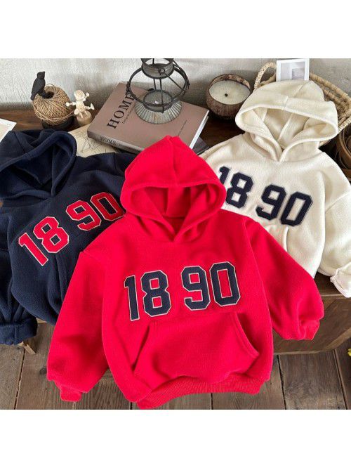 Autumn and winter plush children's hoodie casual a...