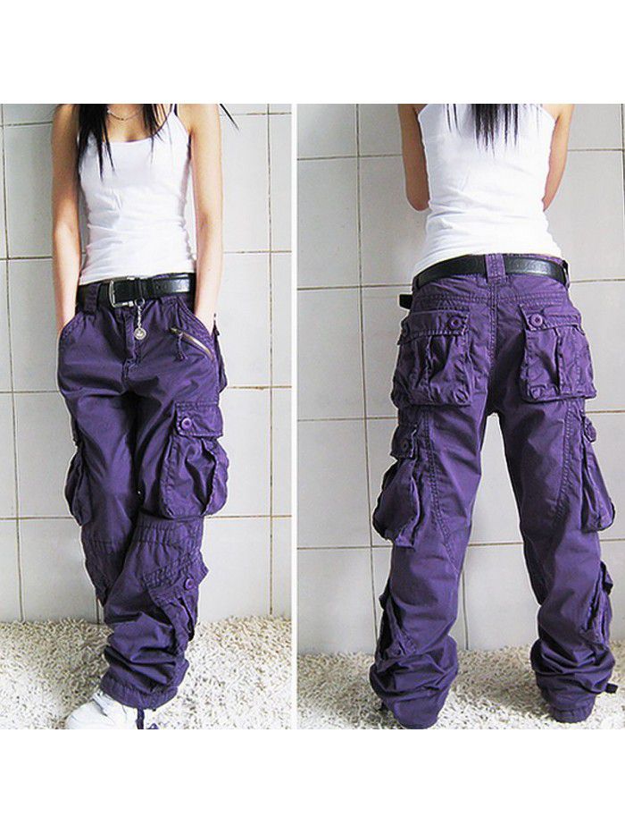 Women's Multi Pocket Sports Pants Loose Tactical Pants Large Casual Pants 