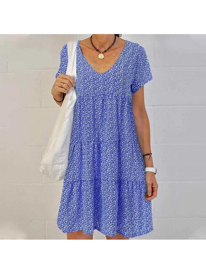 Summer New Popular Large Women's Round Neck Slim Fit Short Sleeve Dress for Women 