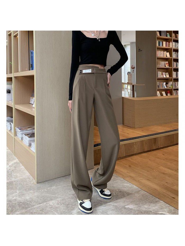 Khaki Wide Leg Pants Women's High Waist Drop Spring/Summer New Casual Relaxed Floor Sweeping Double Button Straight Sleeve Suit Pants 