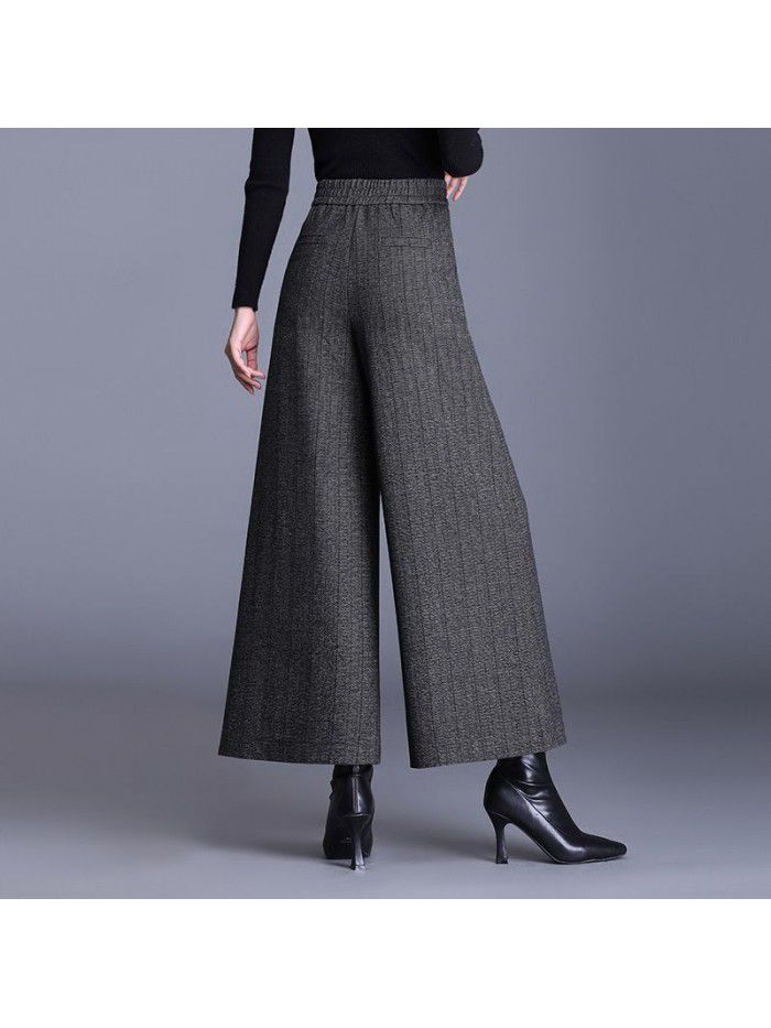 Warm woolen wide leg pants fashion new style big swing pants autumn and winter new women's casual pants high waist temperament skirt pants 